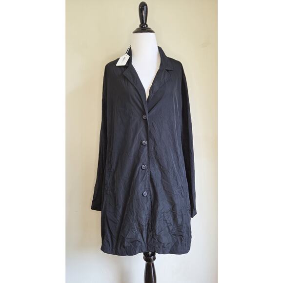 Sun Kim NWT Boyfriend Crinkle Jacket Black Women's Button Up Size 1X - Picture 1 of 11